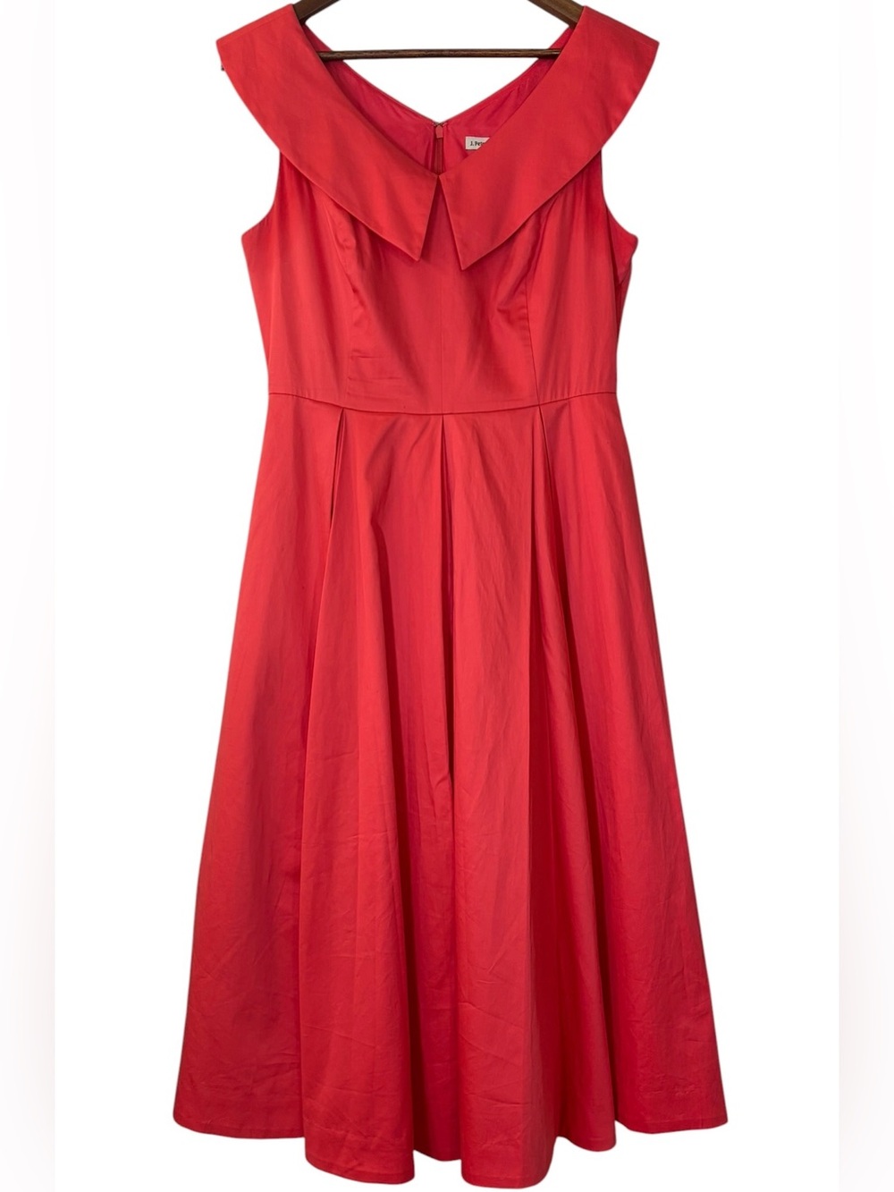 J. Peterman Red Fit & Flare Midi Swing Dress Sz 8 Feminine 50s Inspired Romantic